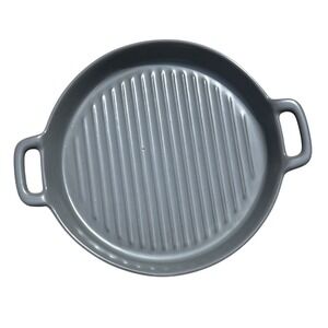 Modern Gray Ceramic Grill Pan Casserole Dish with Handles, Round Gratin Baker‎